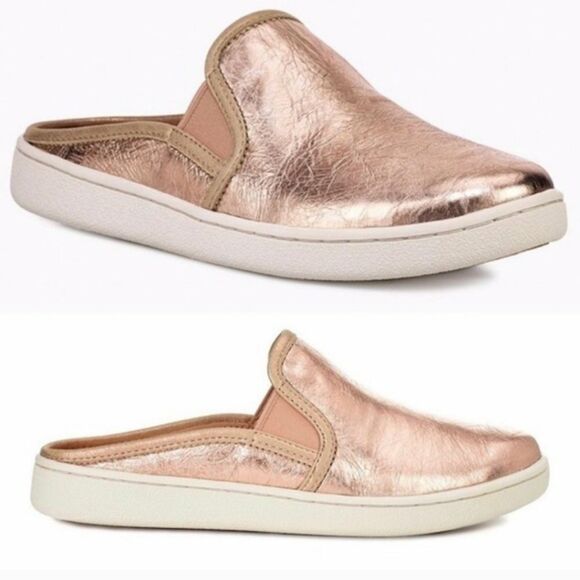 UGG Luci Metallic Rose Gold Leather Slip On Mules Size 6 - Picture 1 of 12